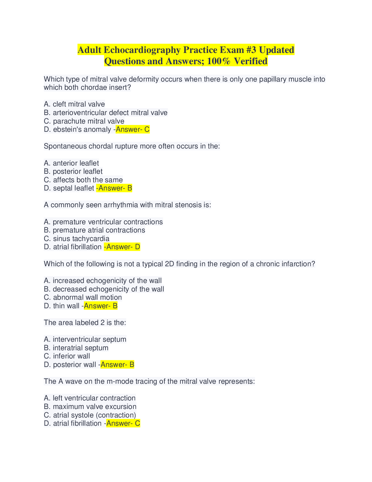 Preview image for Adult Echocardiography Practice Exam #3 Updated Questions and Answers; 100% Verified